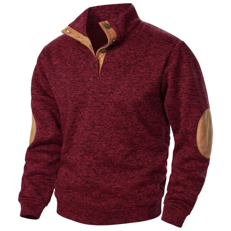 Meliertes Herren-Sweatshirt mit Knopfkragen