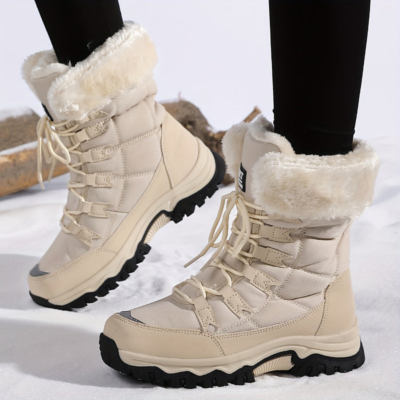 Warme Damen-Winterstiefel mit Fellkragen