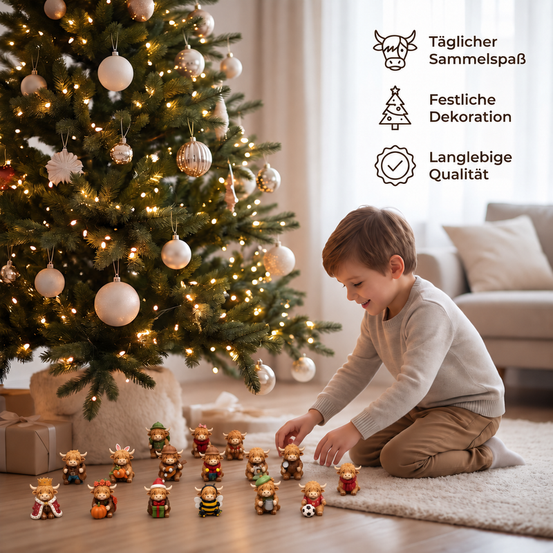 Adventskalender mit 24 Highland-Rindern