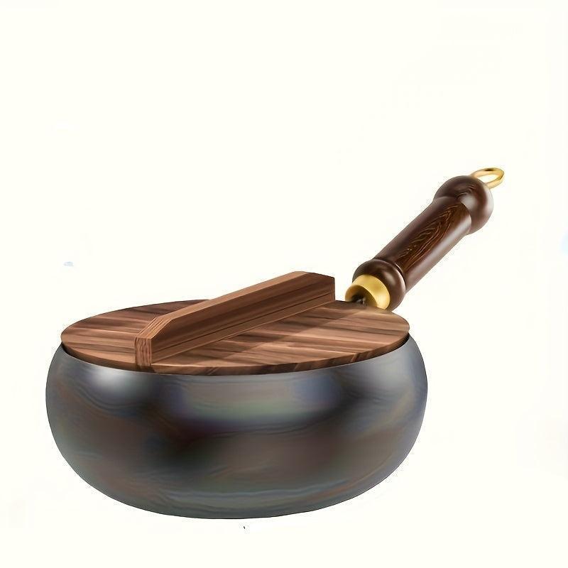 Tiefe Gusseisen-Pfanne mit Deckel