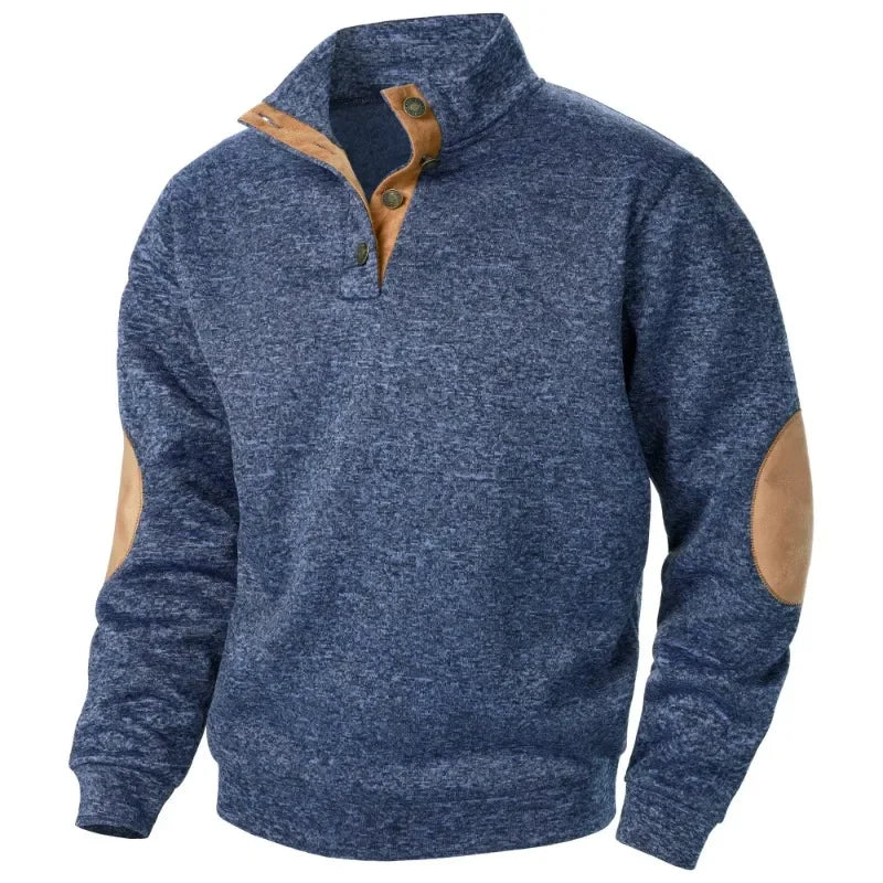 Meliertes Herren-Sweatshirt mit Knopfkragen