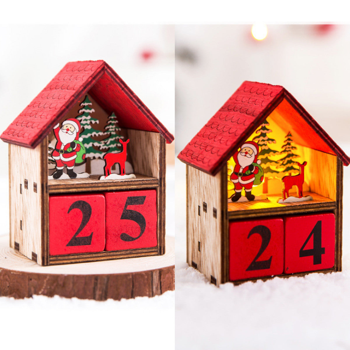Mini-Adventskalender aus Holz mit LED-Licht