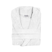 Weißer Bademantel mit Schalkragen, Bindegürtel, langen Ärmeln und Taschen