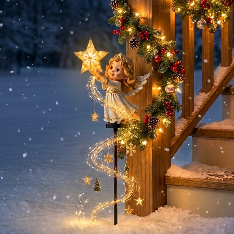 Weihnachts-Gartenstecker mit leuchtender Lichterkette, Dekorfigur und festlichen Anhängern