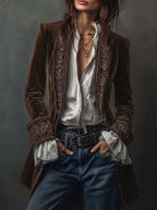 Lange Samtjacke mit Stickerei