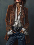 Lange Samtjacke mit Stickerei