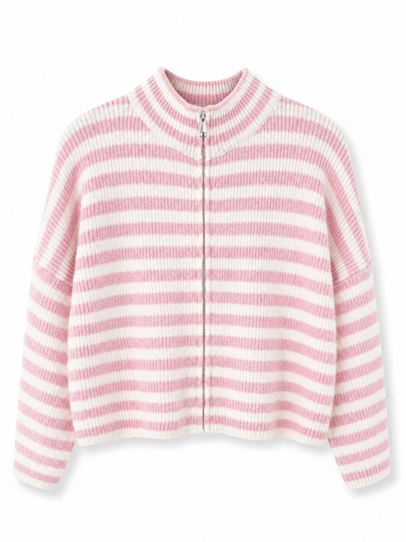 Gestreifte Damen-Strickjacke mit Reißverschluss