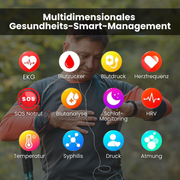 Schwarze Smartwatch mit rundem Farbdisplay und SOS-Funktion