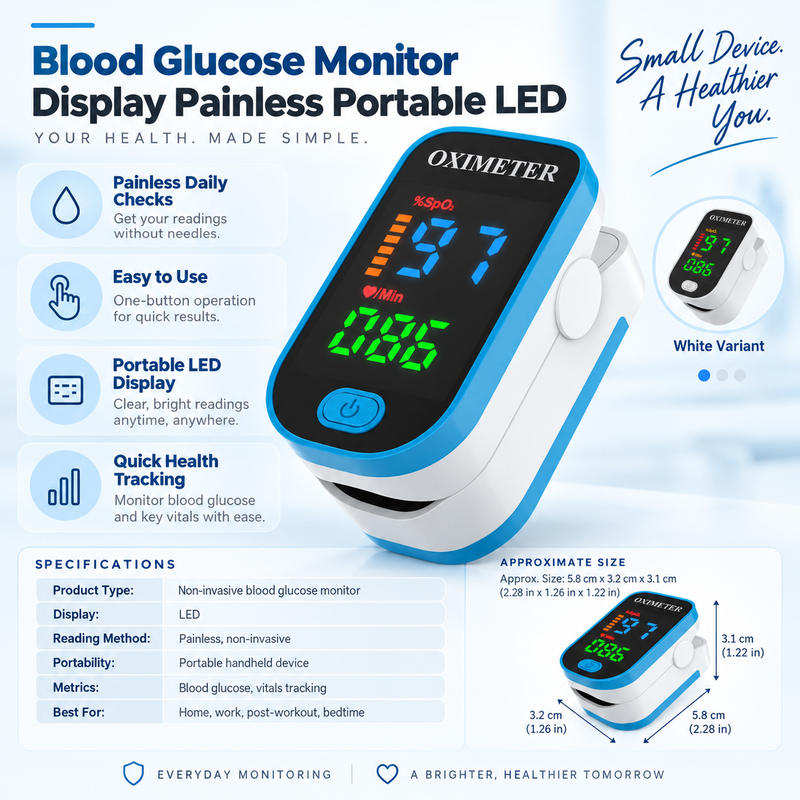 Kompaktes Finger-Pulsoximeter mit beleuchtetem Display am Finger