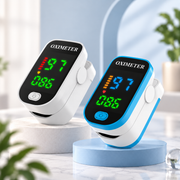 Kompaktes Finger-Pulsoximeter mit beleuchtetem Display am Finger