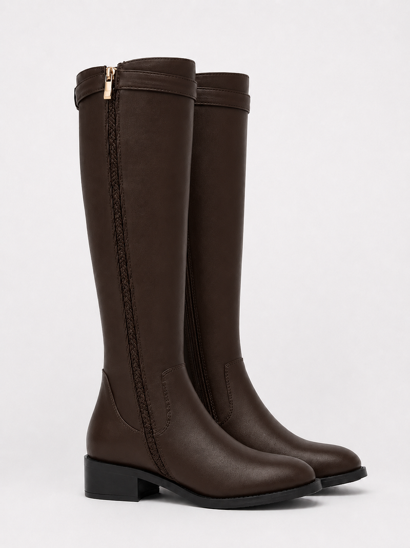 Elegante Langschaftstiefel mit Flechtdetail