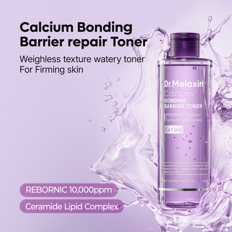 Mehrteiliges Gesichtspflege-Set mit Toner, Serum, Cremes und Pflegestift in violetten und rosafarbenen Verpackungen