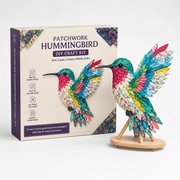 3D-Bastelset für einen dekorativen Patchwork-Vogel mit gemusterten Stoffteilen und Anleitung