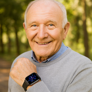 Smartwatch mit rechteckigem Display und Armband für iOS und Android