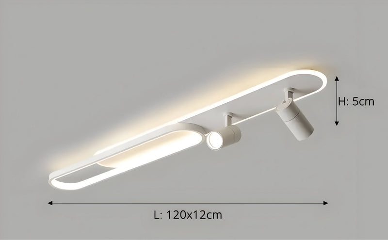 Lineare LED-Deckenleuchte mit schwenkbaren Spots