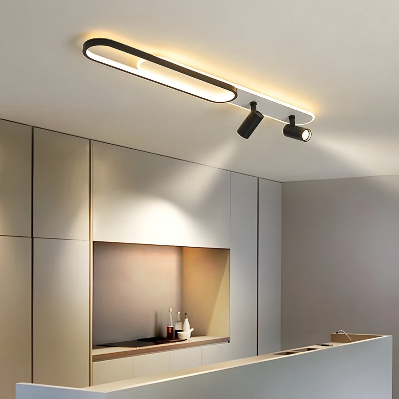 Lineare LED-Deckenleuchte mit schwenkbaren Spots