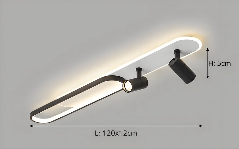 Lineare LED-Deckenleuchte mit schwenkbaren Spots
