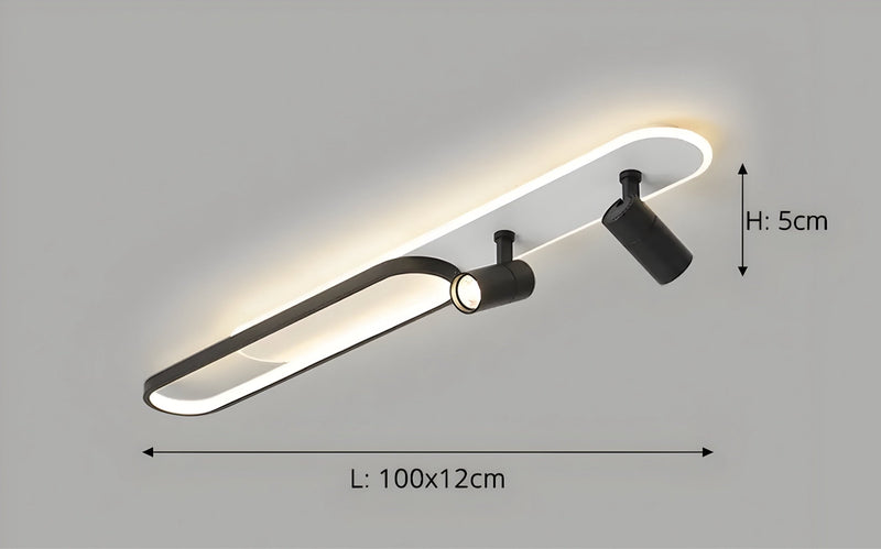 Lineare LED-Deckenleuchte mit schwenkbaren Spots