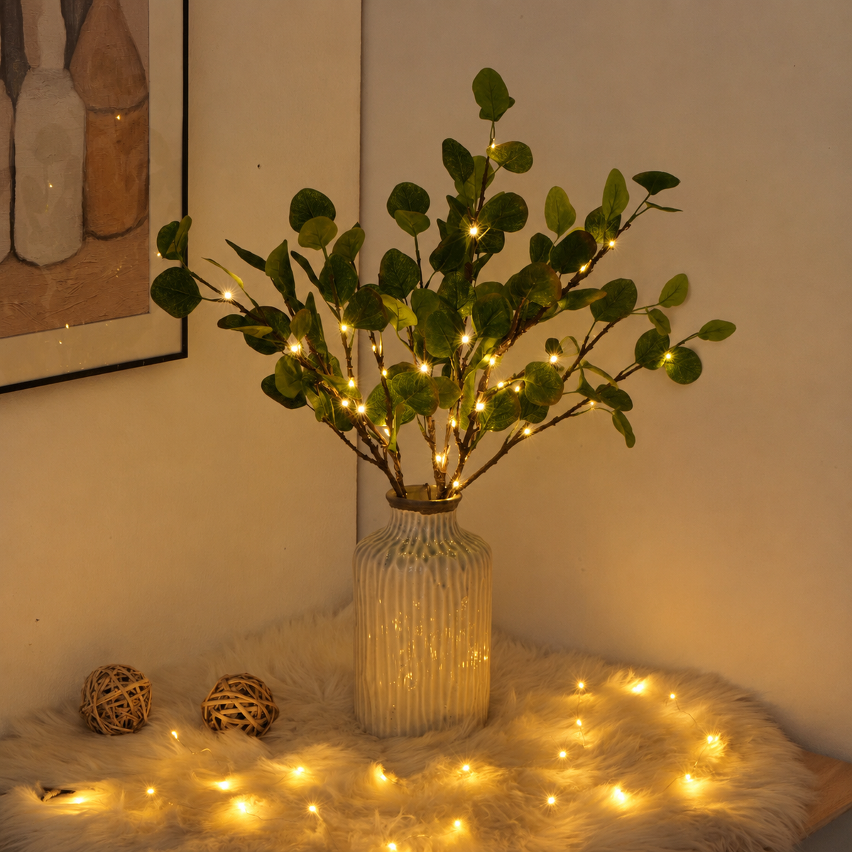 Beleuchtete Deko-Zweige mit warmweißen LEDs