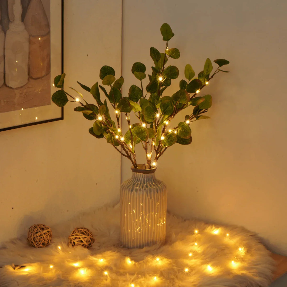 Beleuchtete Deko-Zweige mit warmweißen LEDs