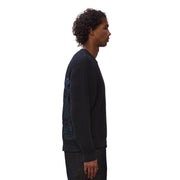 Marineblauer Strickpullover mit Vogel- und Landschaftsmotiv