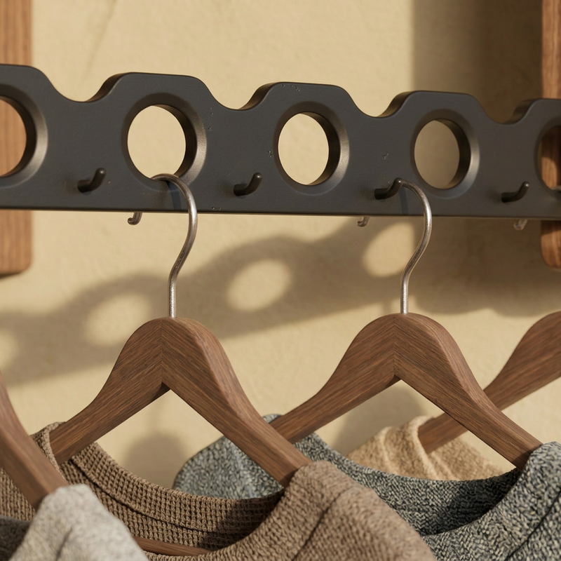 Zusammenklappbare Wandgarderobe mit ausklappbarer Leiste für Kleiderbügel