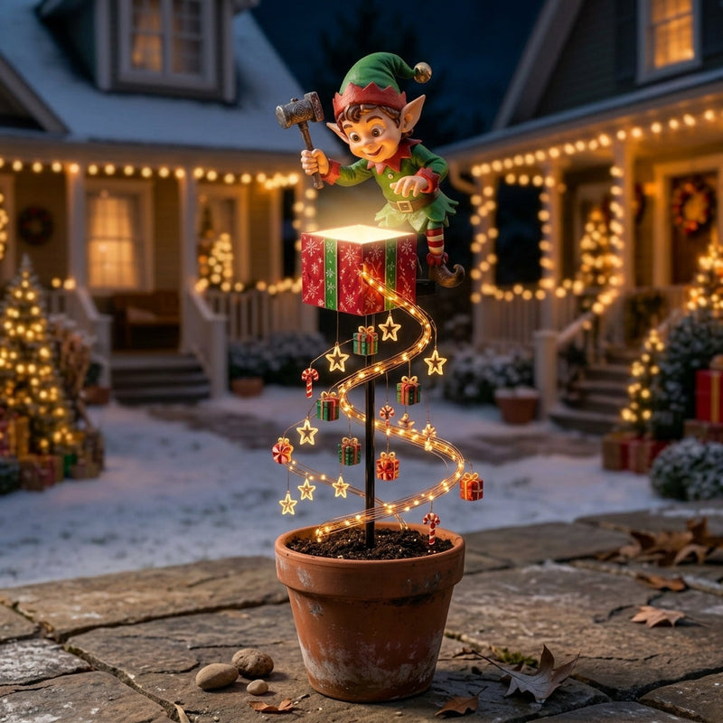 Weihnachts-Gartenstecker mit leuchtender Lichterkette, Dekorfigur und festlichen Anhängern