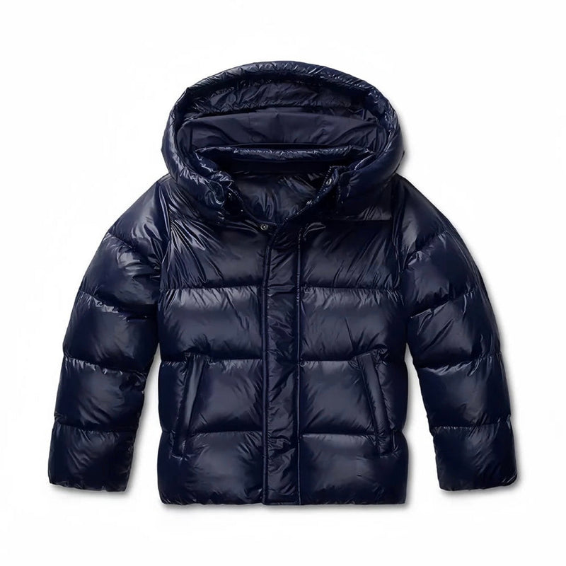 Warme Steppjacke mit Kapuze und leichtem Glanz