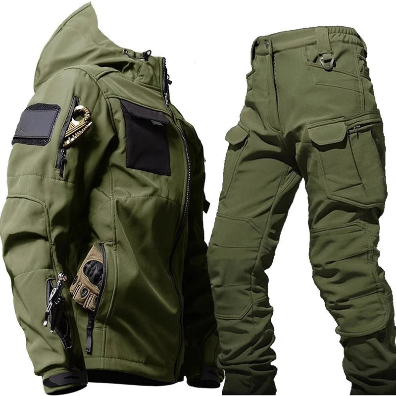 Zweiteiliges Outdoor-Cargotaschen-Set mit Kapuzenjacke und Cargohose