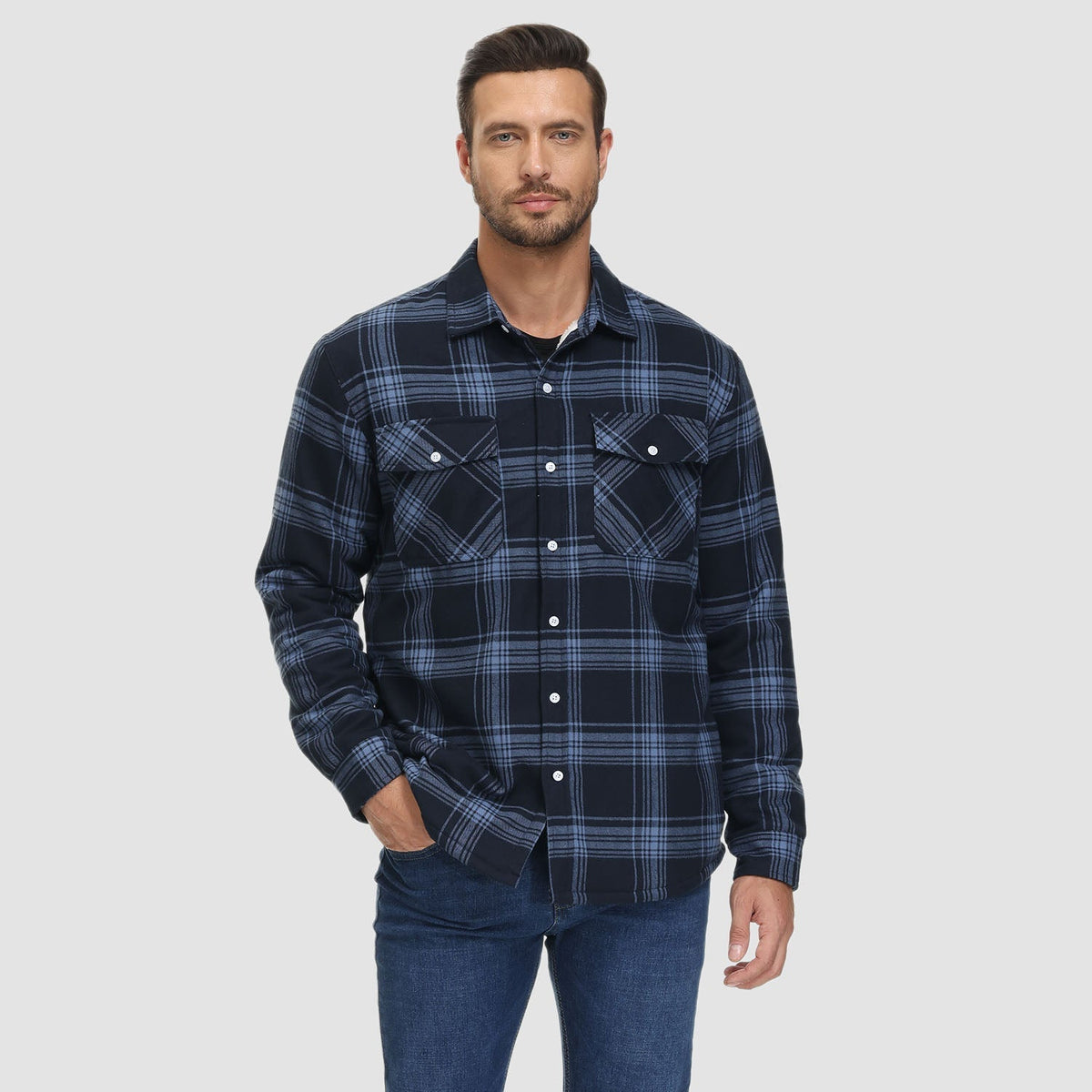Karierte Herren-Hemdjacke mit Teddyfutter