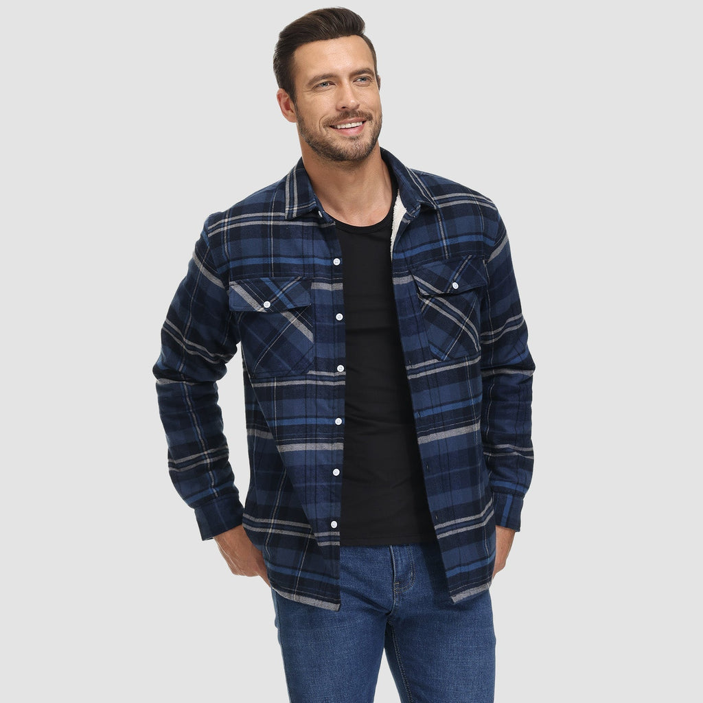 Karierte Herren-Hemdjacke mit Teddyfutter