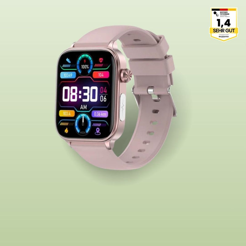 Smartwatch mit rechteckigem Touchdisplay, SOS-Funktion und verstellbarem Armband