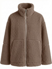 Kuschelige Damen-Teddyjacke mit Stehkragen