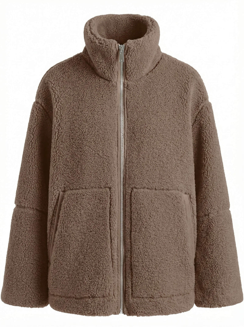 Kuschelige Damen-Teddyjacke mit Stehkragen