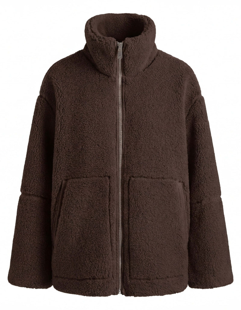 Kuschelige Damen-Teddyjacke mit Stehkragen