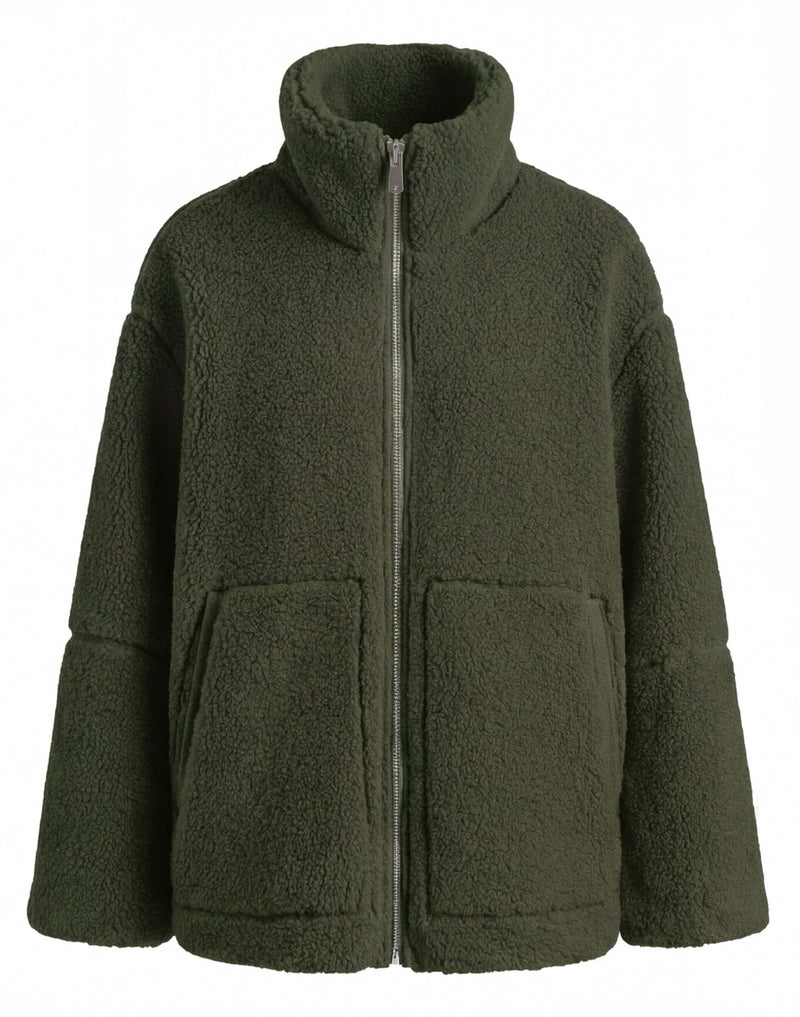 Kuschelige Damen-Teddyjacke mit Stehkragen