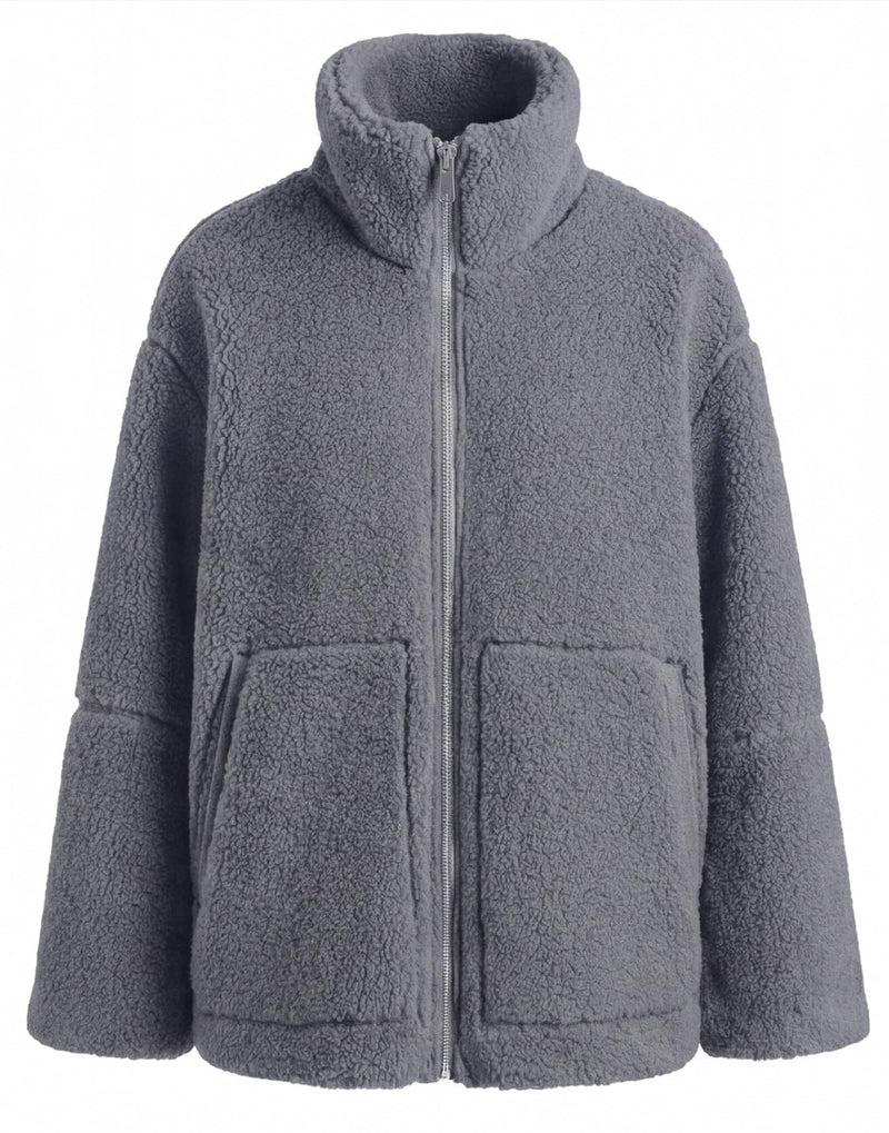 Kuschelige Damen-Teddyjacke mit Stehkragen