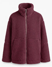 Kuschelige Damen-Teddyjacke mit Stehkragen