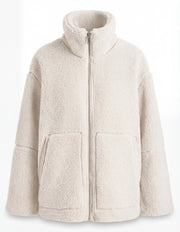 Kuschelige Damen-Teddyjacke mit Stehkragen