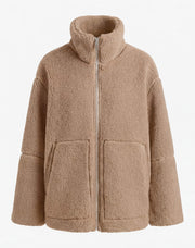 Kuschelige Damen-Teddyjacke mit Stehkragen