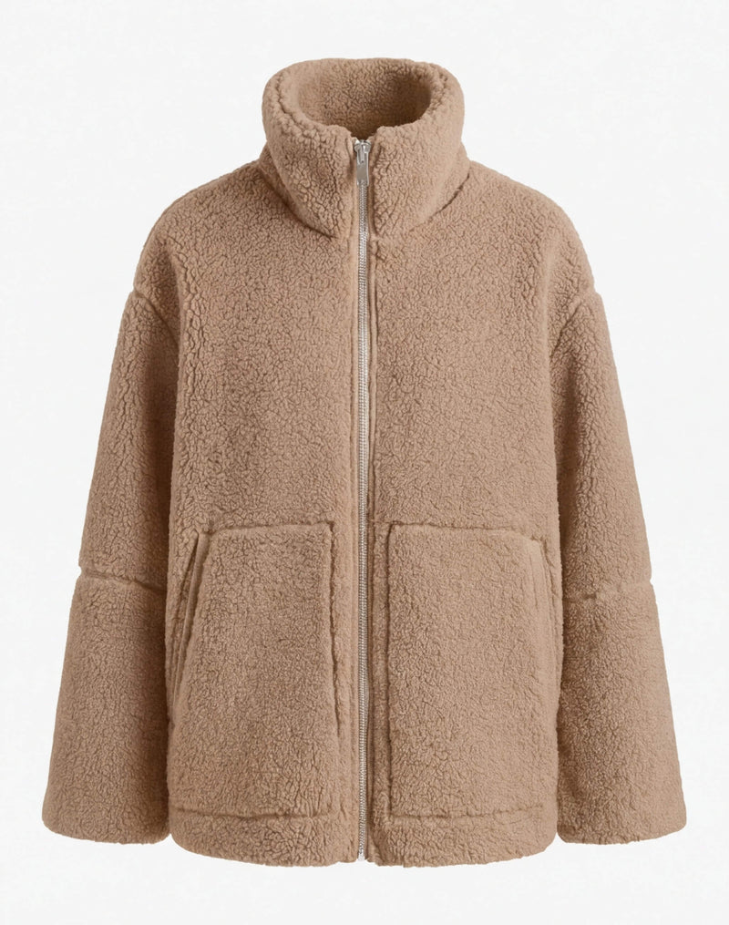 Kuschelige Damen-Teddyjacke mit Stehkragen