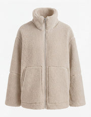 Kuschelige Damen-Teddyjacke mit Stehkragen