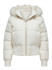 Kurze Damen-Steppjacke mit Fellkapuze