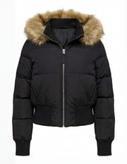 Kurze Damen-Steppjacke mit Fellkapuze