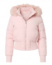 Kurze Damen-Steppjacke mit Fellkapuze