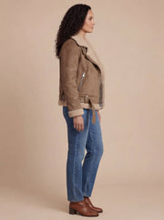 Damen-Fliegerjacke in Wildlederoptik mit Kunstfellfutter