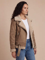 Damen-Fliegerjacke in Wildlederoptik mit Kunstfellfutter