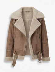 Damen-Fliegerjacke in Wildlederoptik mit Kunstfellfutter