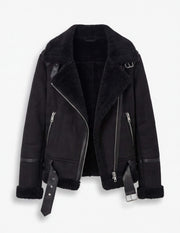 Damen-Fliegerjacke in Wildlederoptik mit Kunstfellfutter