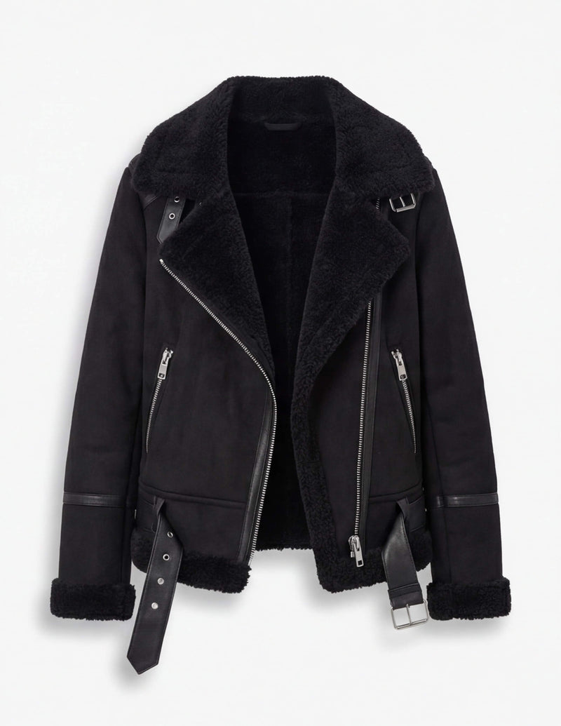 Damen-Fliegerjacke in Wildlederoptik mit Kunstfellfutter